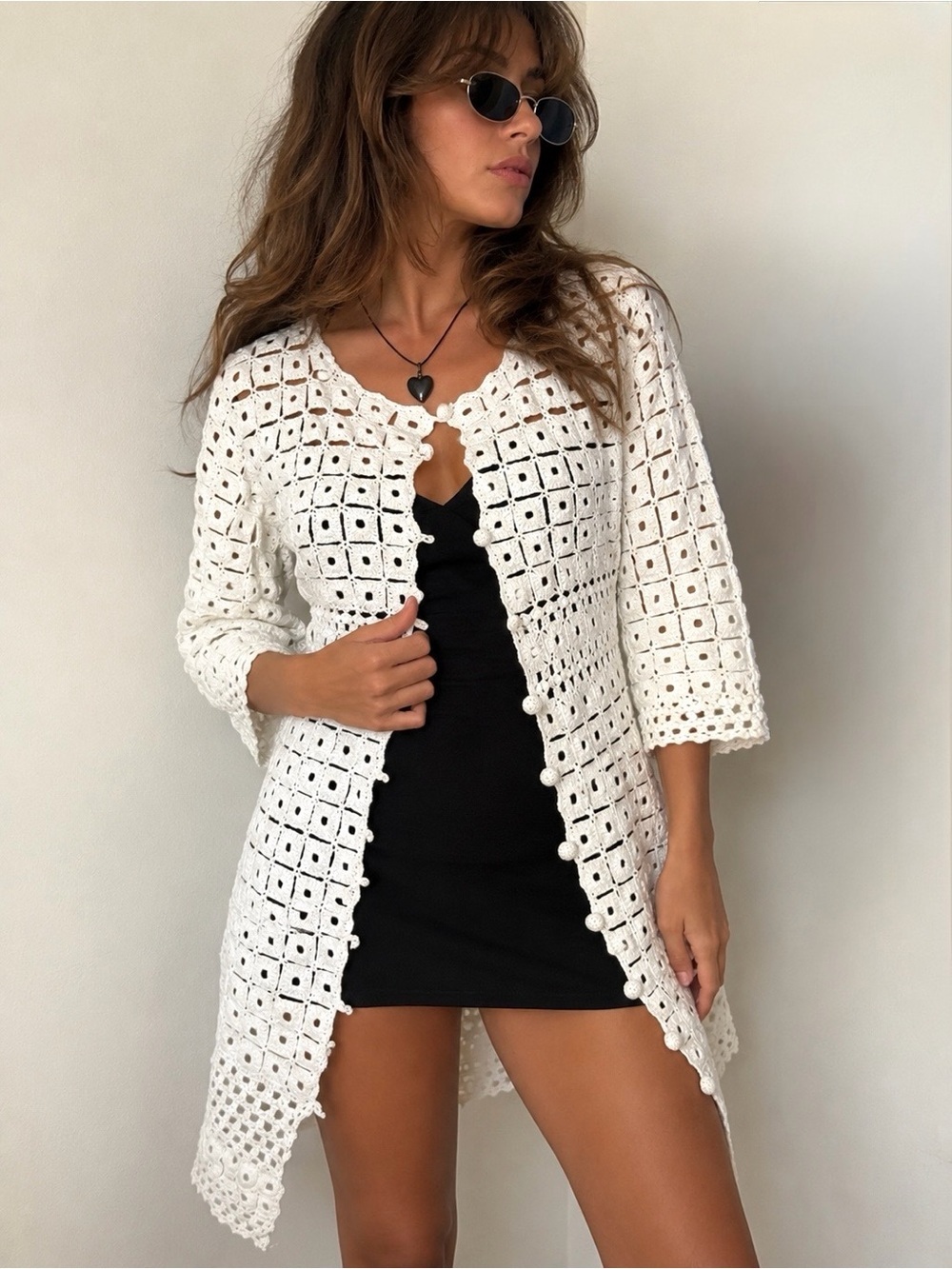 Robert Rodriguez 100% Cotton Crochet Cover Up Cardigan White Boho Resort S